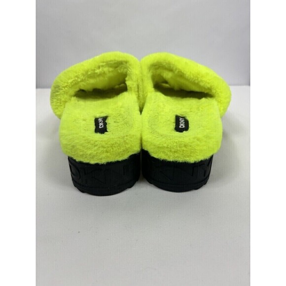 DKNY Faux Fur Platform Slides Citron Flourscent Yellow 8.5 Flatforms - Picture 3 of 9